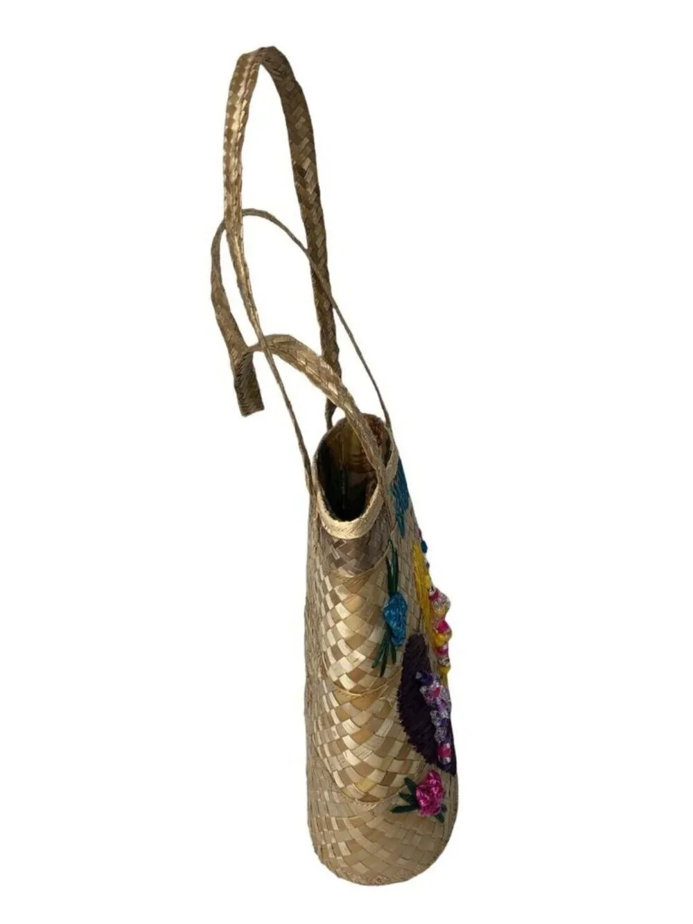 Bahamas Handwoven Straw Tote Bag Purse Floral Flip Flops Beads Lined Cruise Vtg